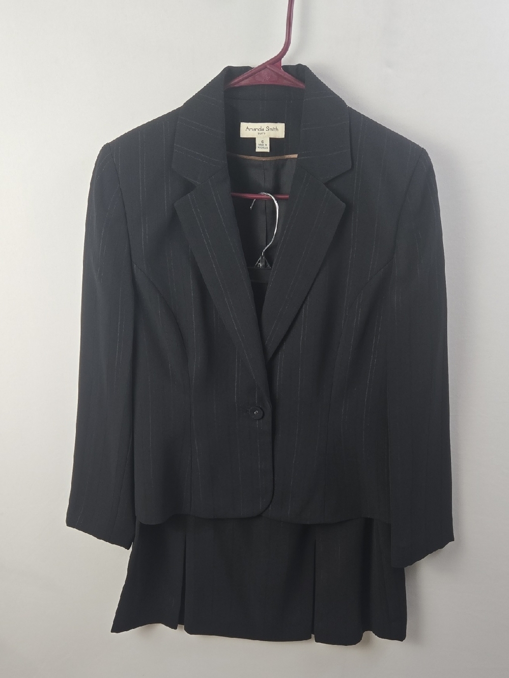 Amanda Smith Black Pinstripe Blazer Skirt Suit Set Sz 6 Professional Business